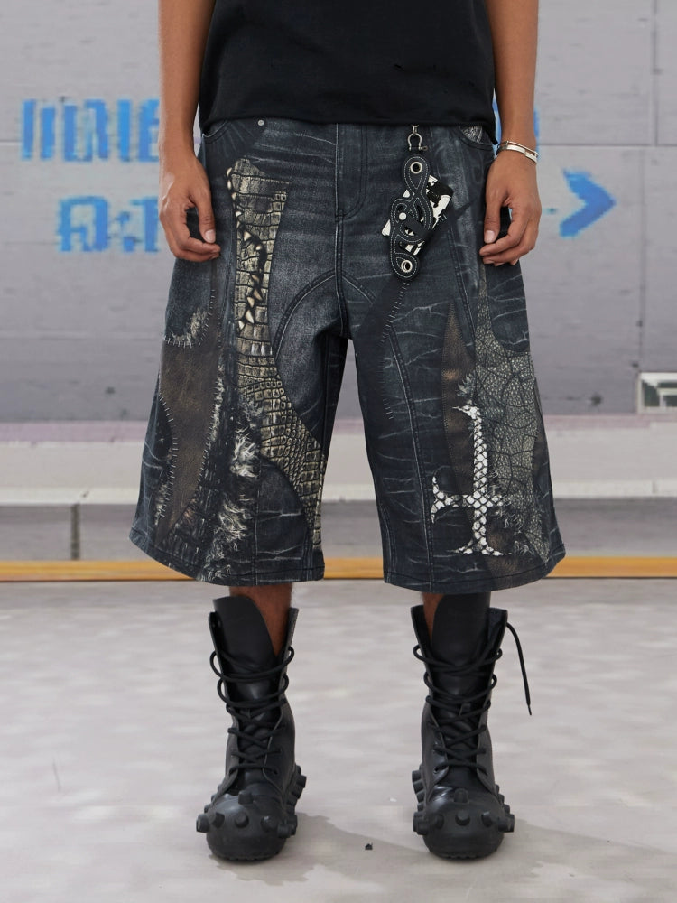Street Cross Patchwork Denim Shorts  OR0451