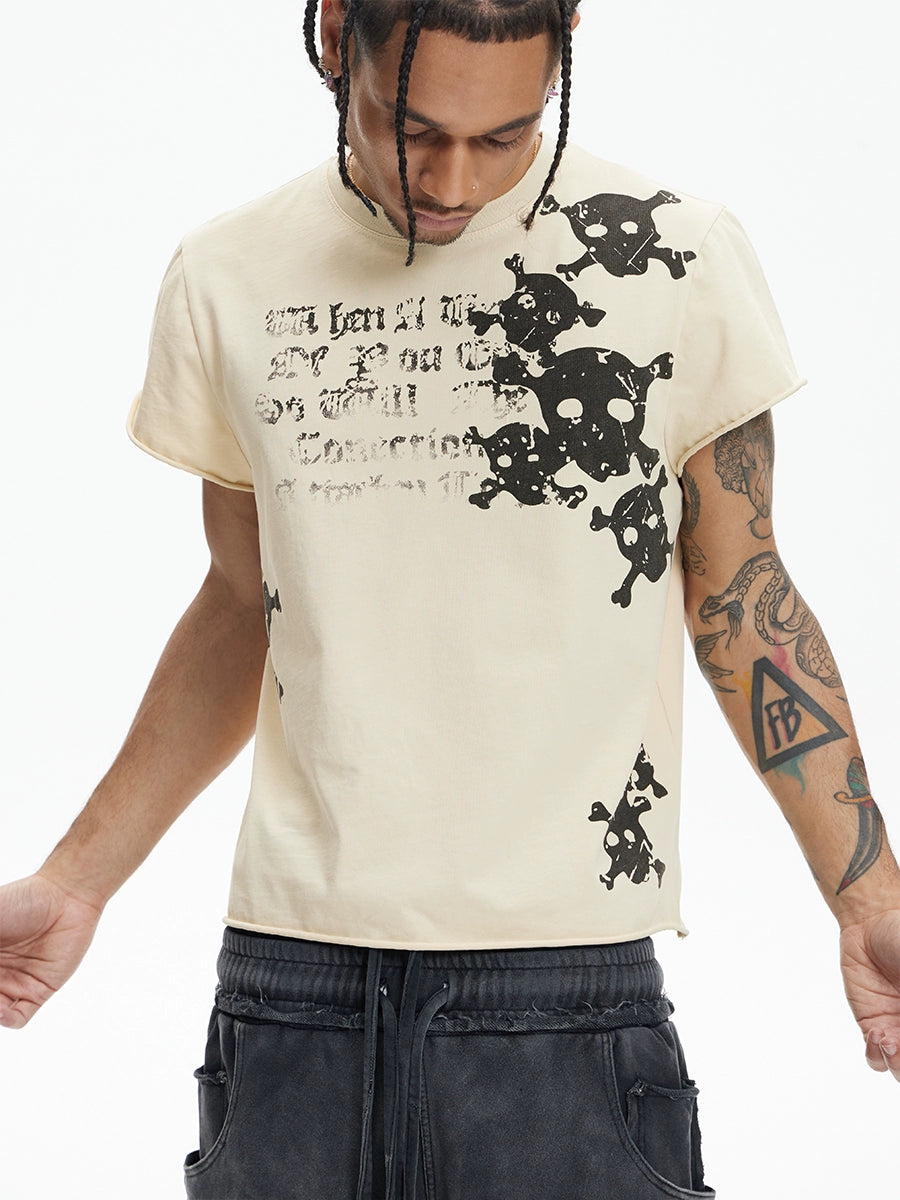 Skull Print Washed T-shirt  OR0453