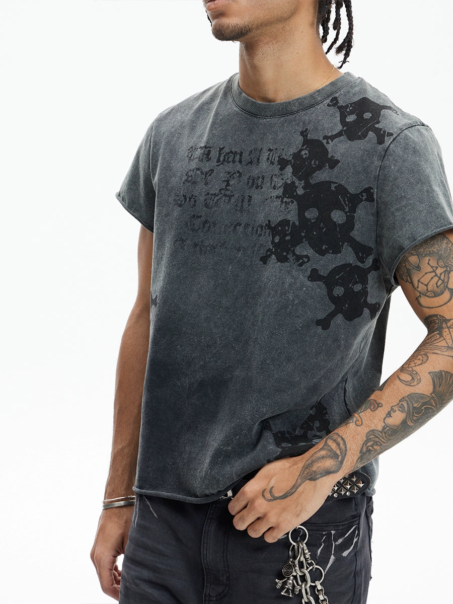 Skull Print Washed T-shirt  OR0453