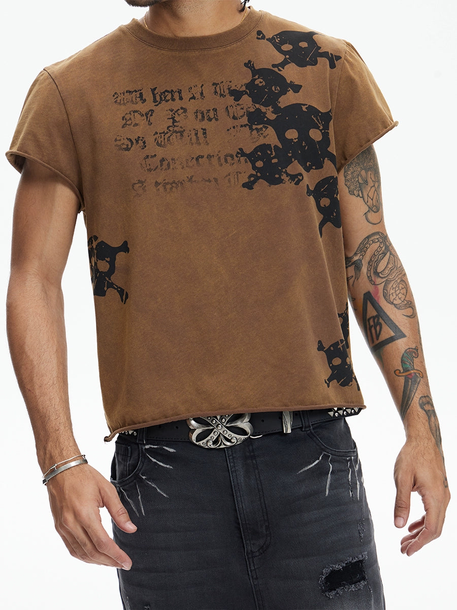 Skull Print Washed T-shirt  OR0453