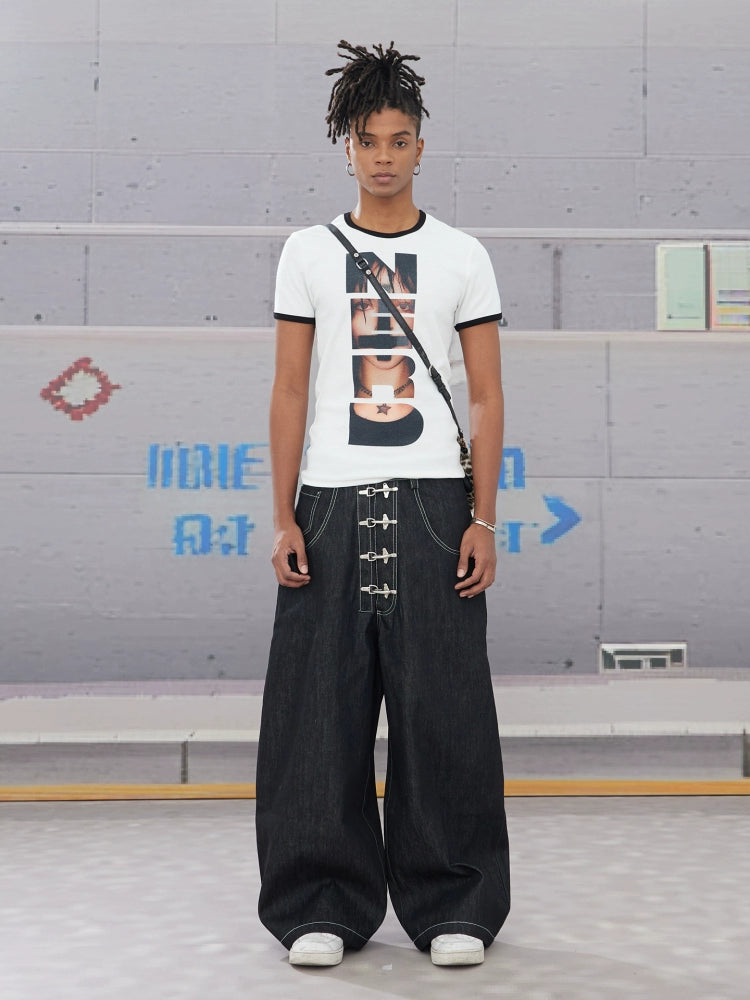 Raw Buckle Baggy Machete Denim Pants  OR0454