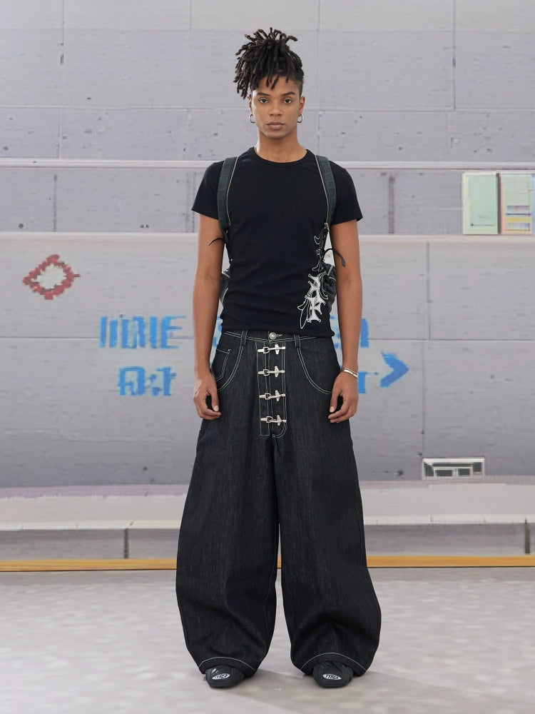 Raw Buckle Baggy Machete Denim Pants  OR0454