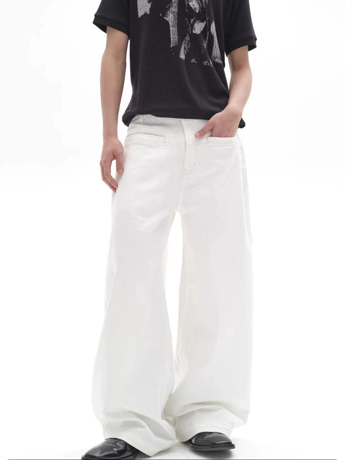French Modern Wide White Jeans  OR0456