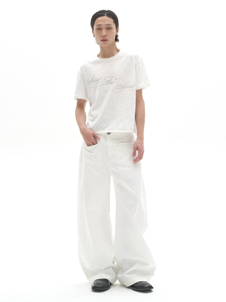 French Modern Wide White Jeans  OR0456