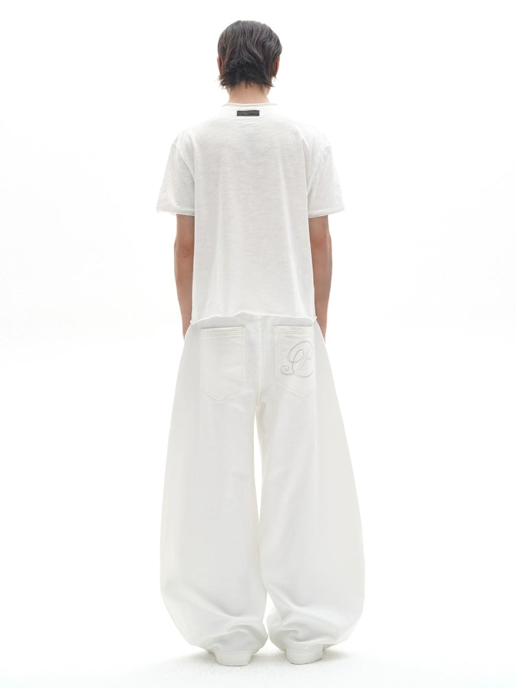French Modern Wide White Jeans  OR0456