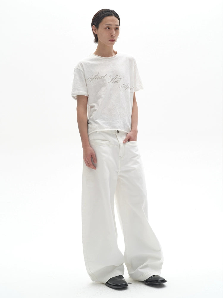 French Modern Wide White Jeans  OR0456