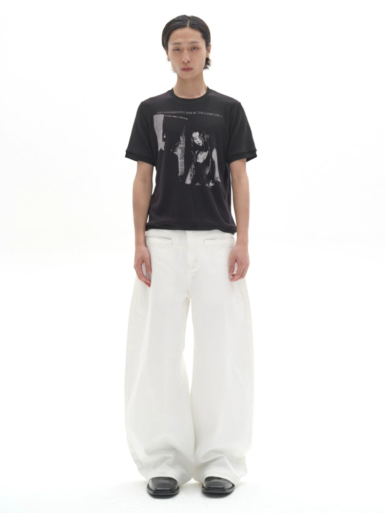 French Modern Wide White Jeans  OR0456