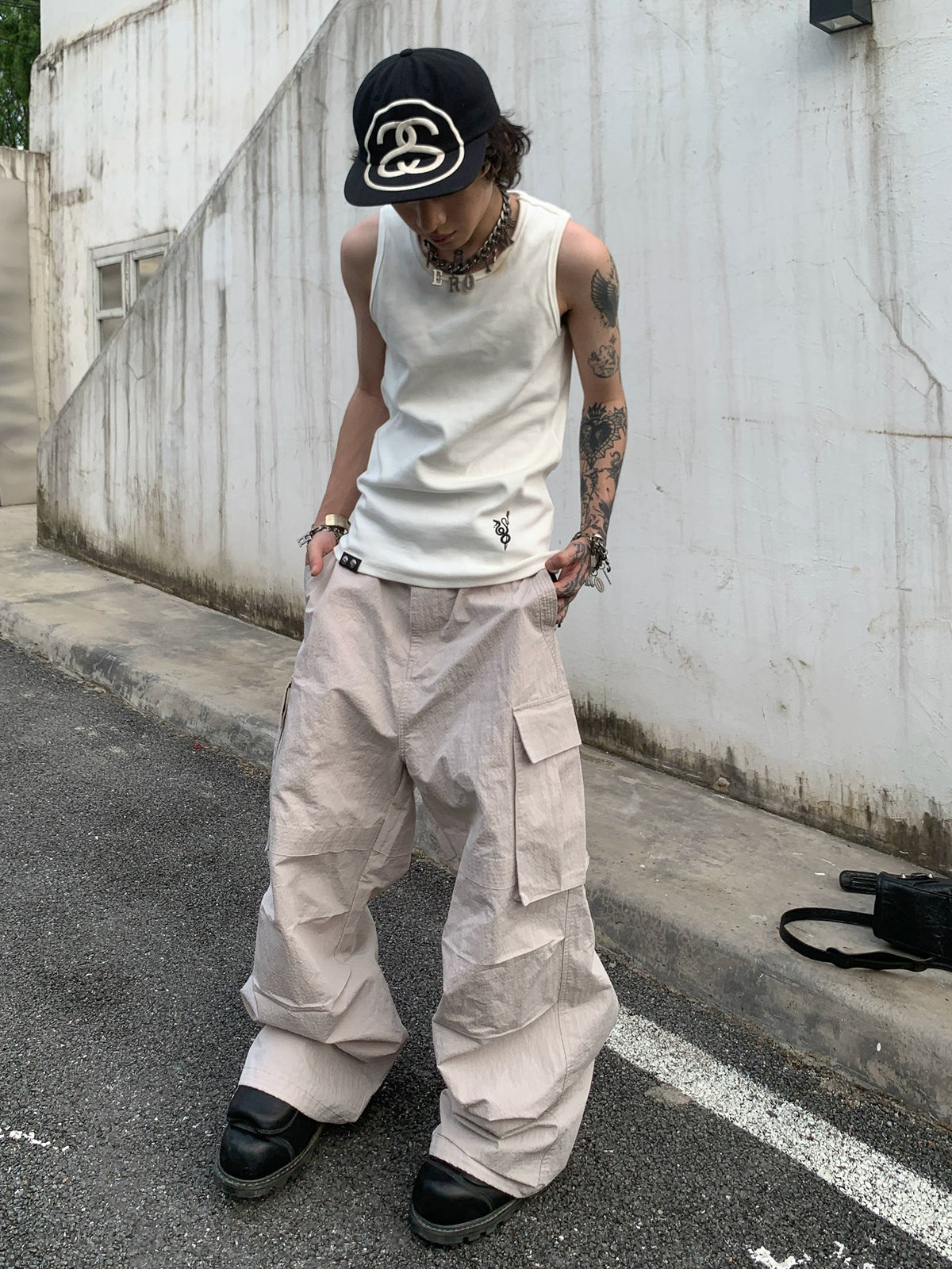 Textured Fabric Basic Cargo Pants  OR0458