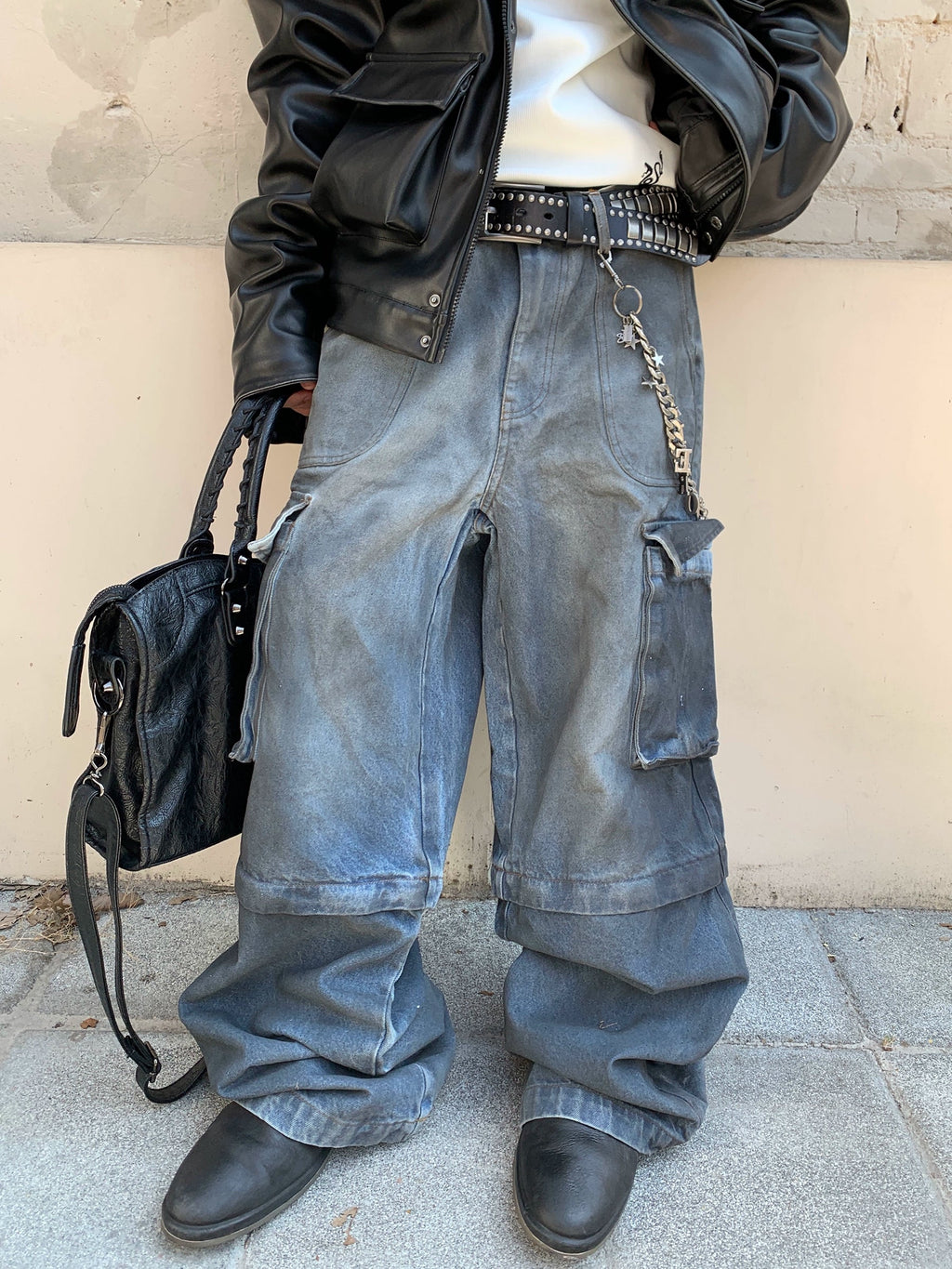 Dirty Dye Coated Aged Denim Cargo Pants  OR0459