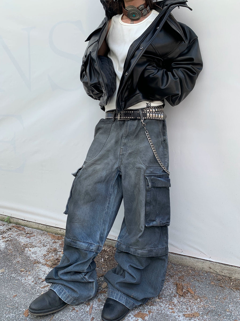 Dirty Dye Coated Aged Denim Cargo Pants  OR0459