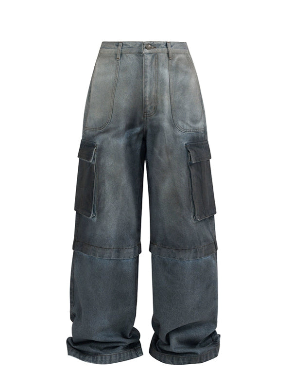 Dirty Dye Coated Aged Denim Cargo Pants  OR0459