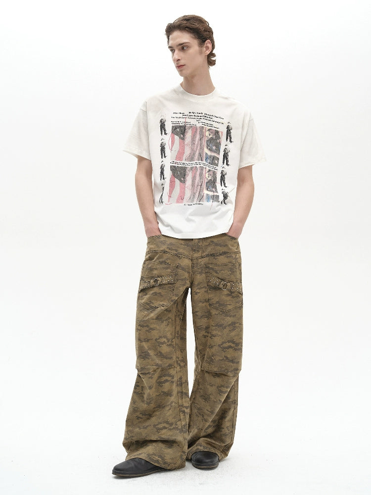 Pleats Straight Camo Sand Pants  OR0462