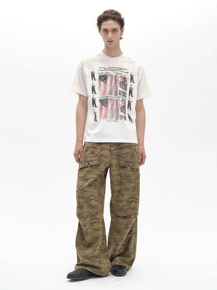Pleats Straight Camo Sand Pants  OR0462