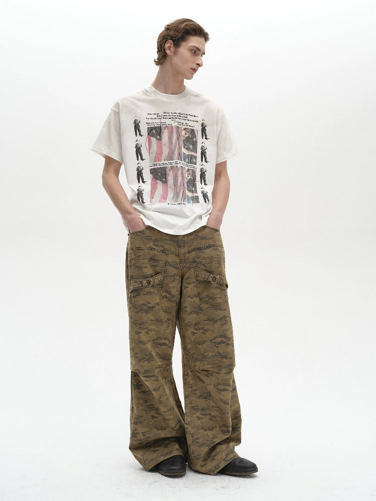 Pleats Straight Camo Sand Pants  OR0462