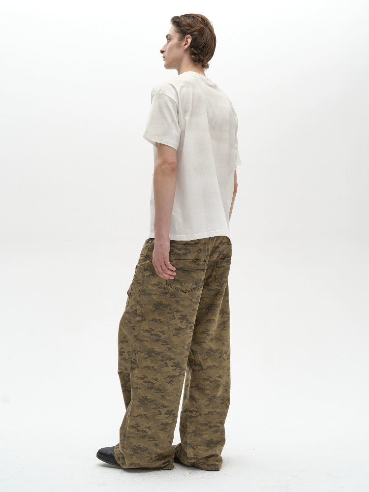 Pleats Straight Camo Sand Pants  OR0462