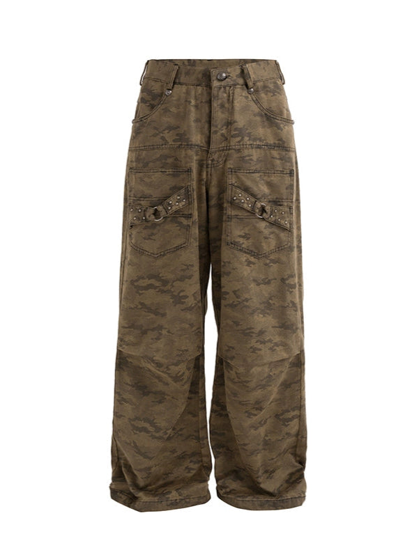 Pleats Straight Camo Sand Pants  OR0462