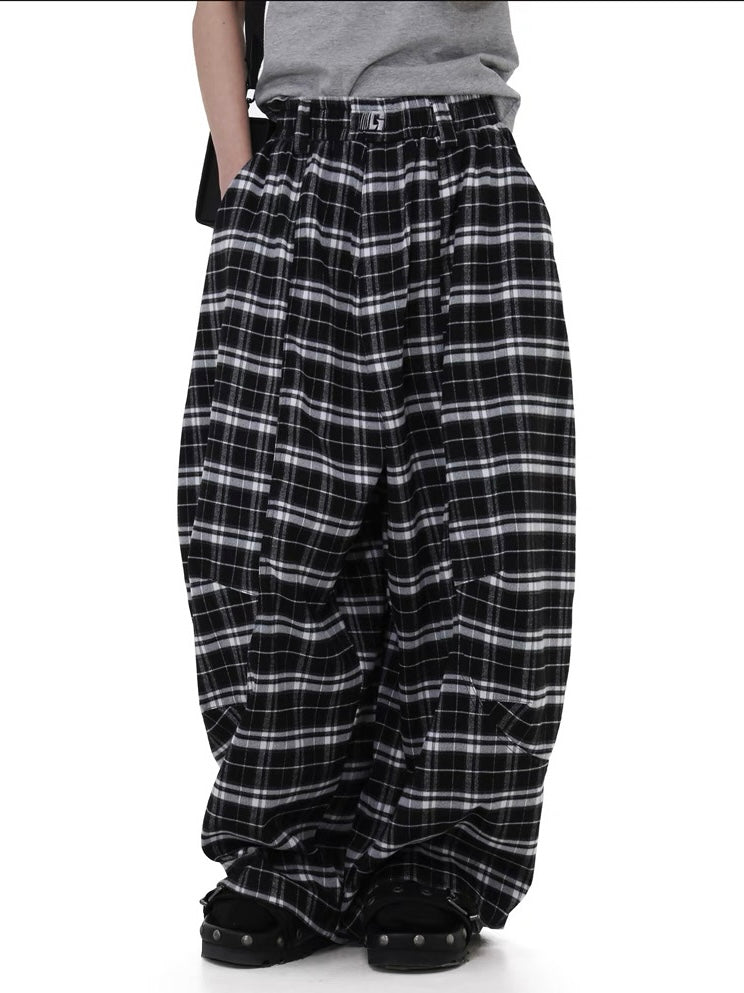 Elastic Waist Plaid Machete Pants  OR0474