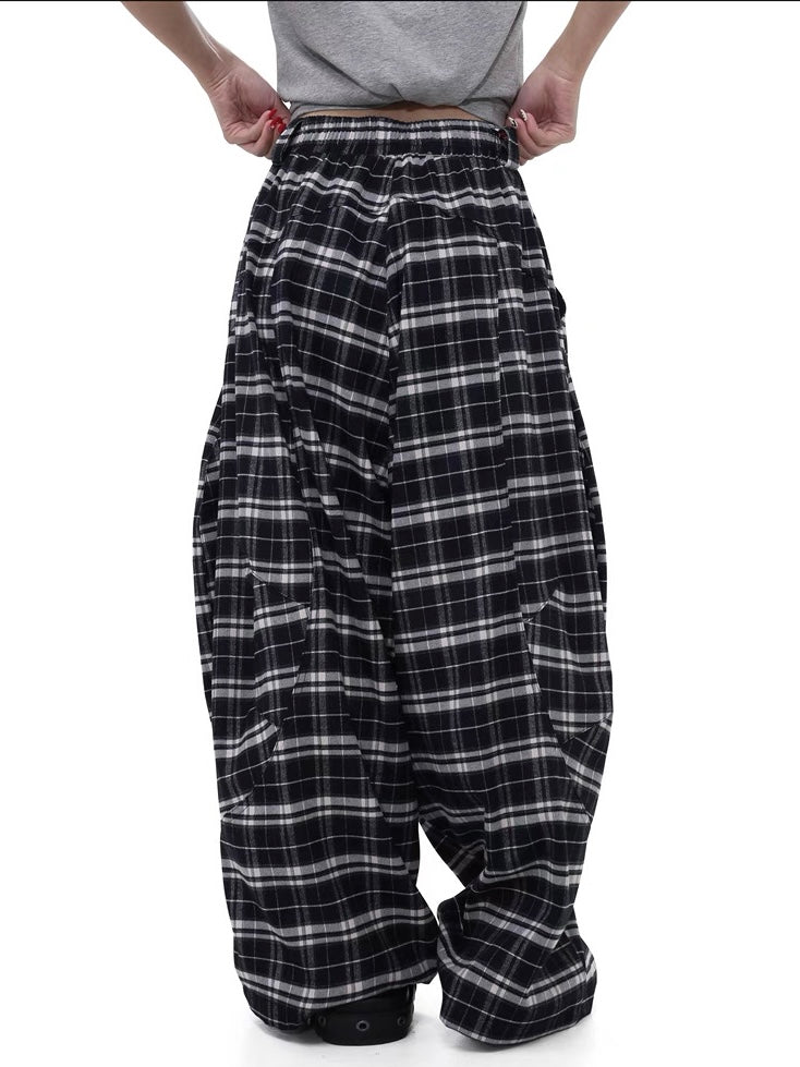 Elastic Waist Plaid Machete Pants  OR0474