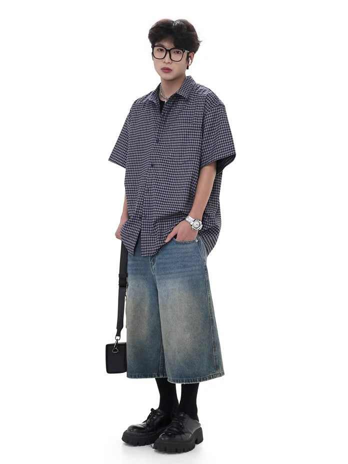 Mainline Retro Loose Short Sleeve Plaid Shirt  OR0475