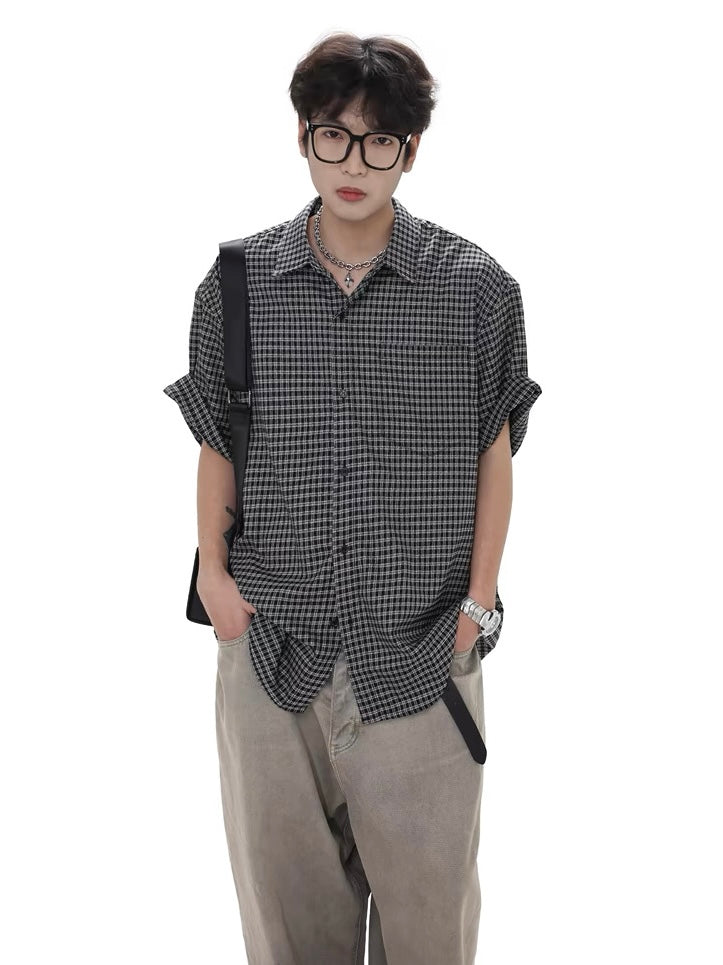 Mainline Retro Loose Short Sleeve Plaid Shirt  OR0475