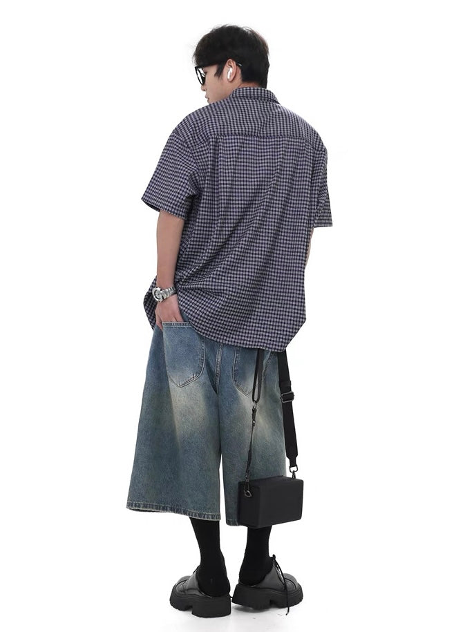 Mainline Retro Loose Short Sleeve Plaid Shirt  OR0475