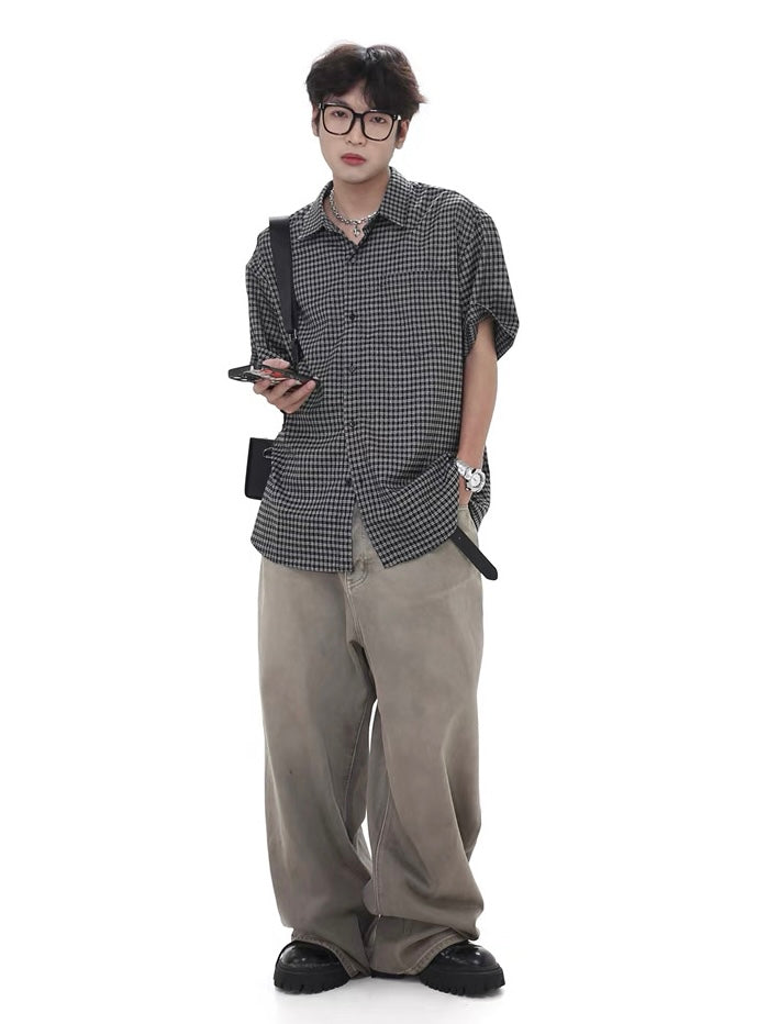 Mainline Retro Loose Short Sleeve Plaid Shirt  OR0475