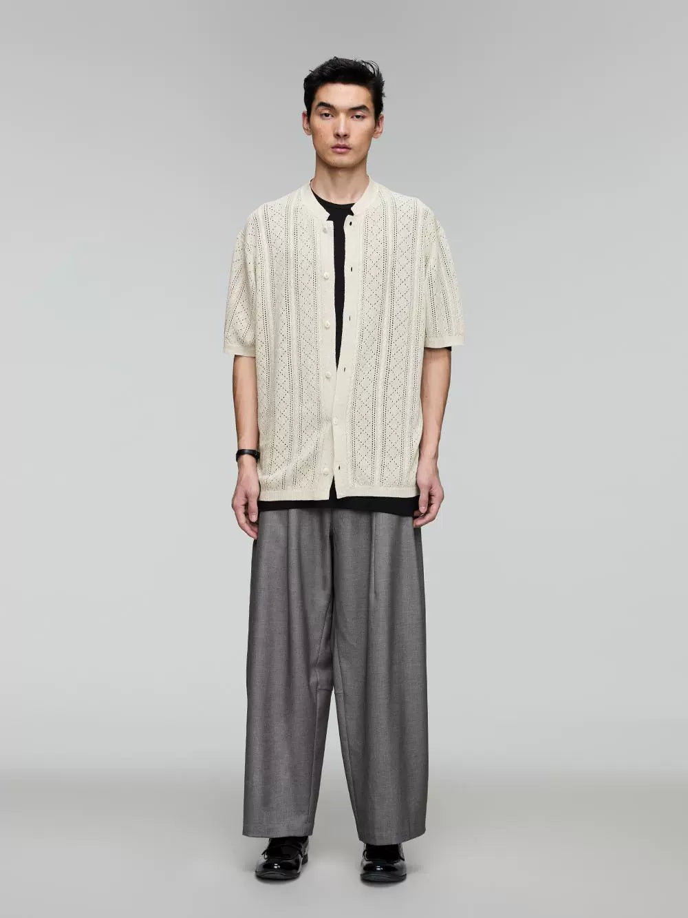 Vintage-Inspired Subtle Pattern Wide-Leg Drawstring Pants  OR0488