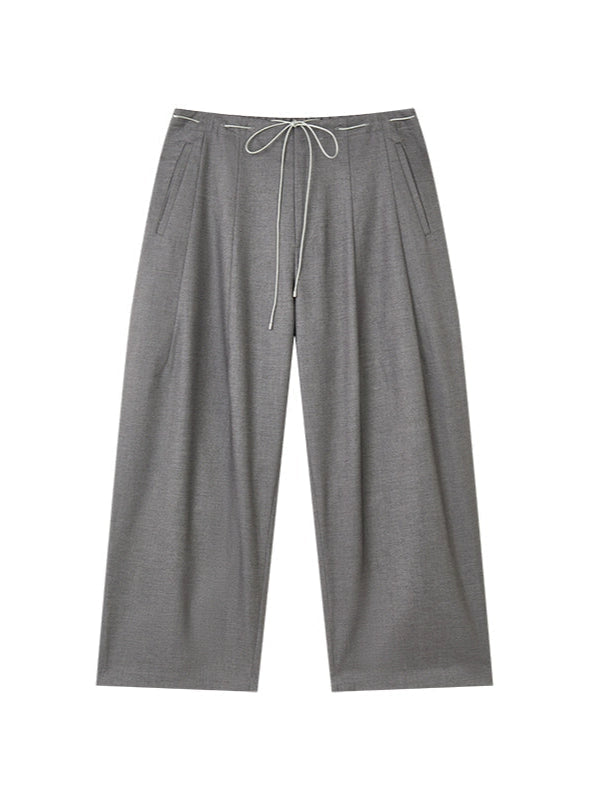 Vintage-Inspired Subtle Pattern Wide-Leg Drawstring Pants  OR0488