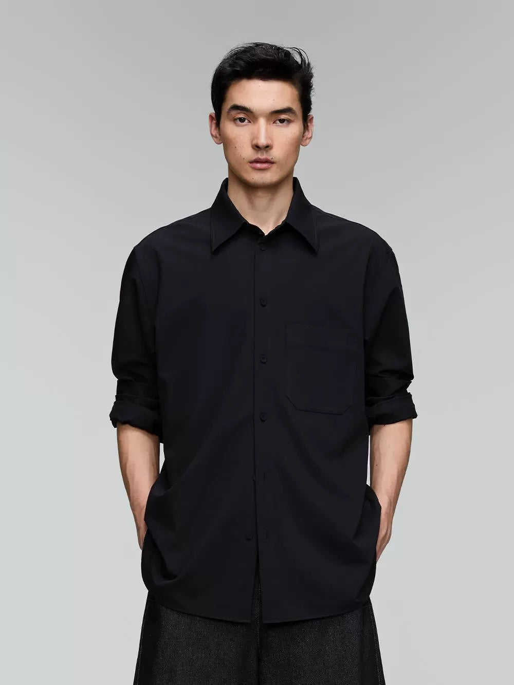Dual-Color Wide Collar Relaxed Fit Shirt  OR0490