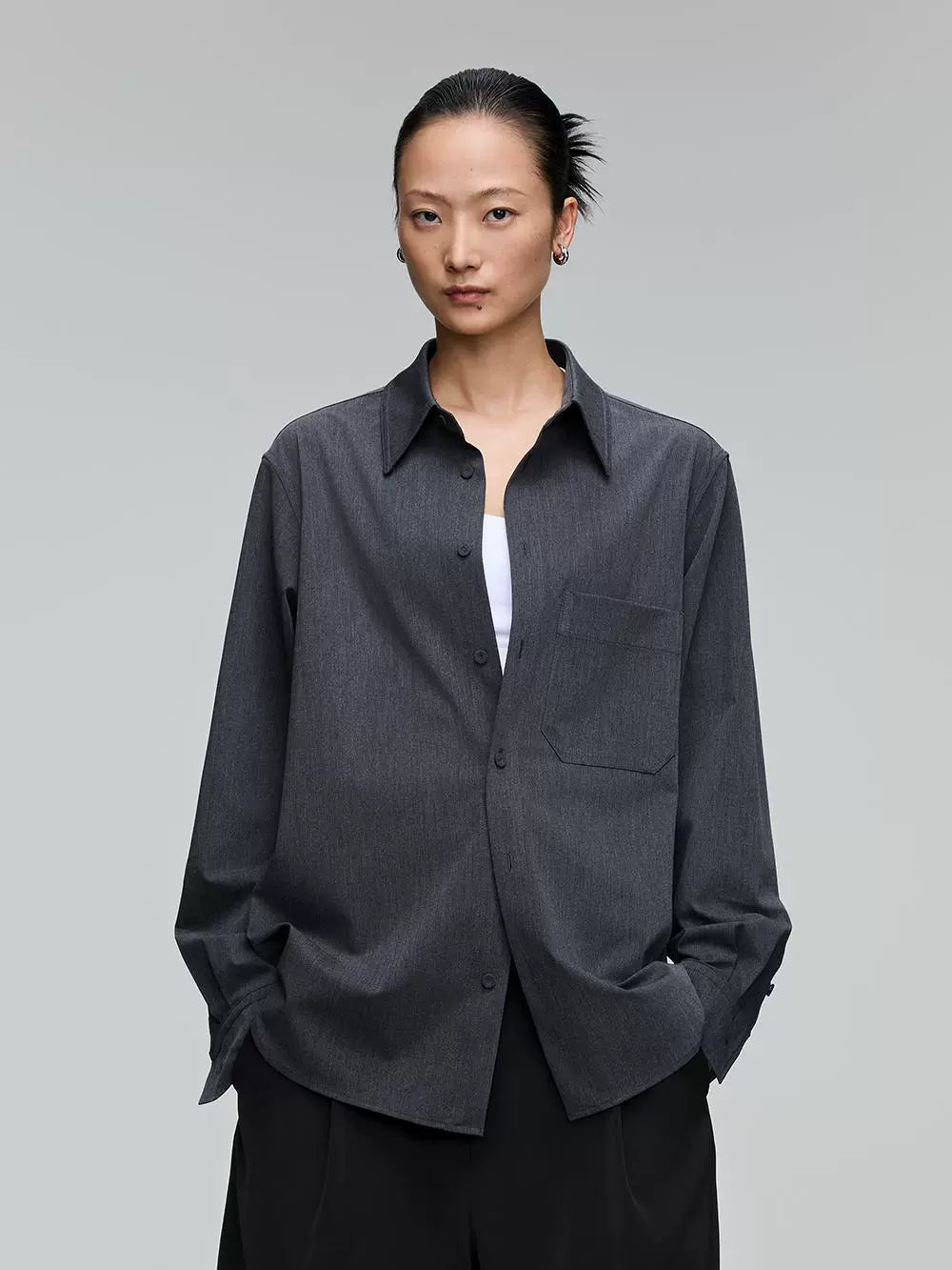 Dual-Color Wide Collar Relaxed Fit Shirt  OR0490