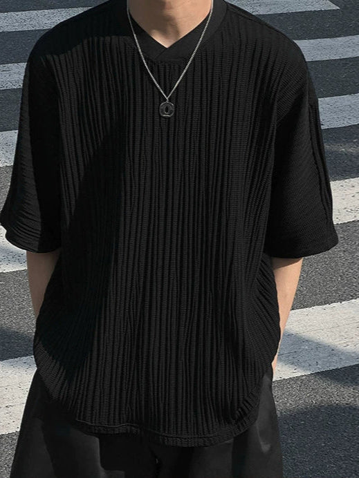 Original Design Crosshatch Texture Sweetheart Collar Tee  OR0493