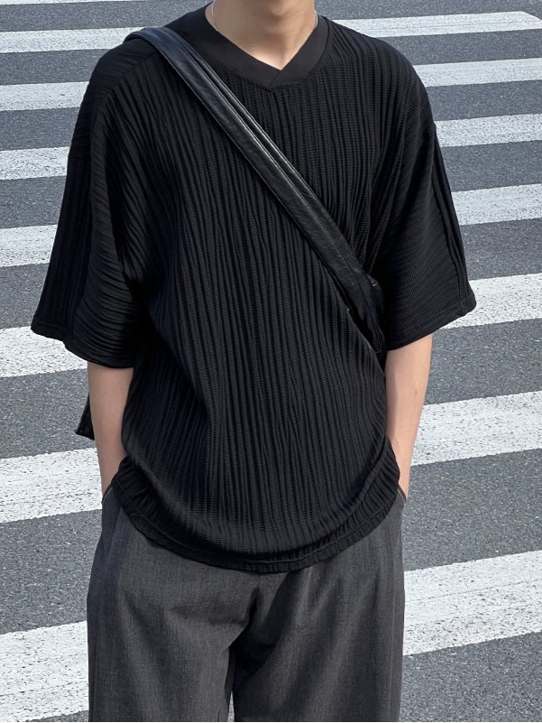Original Design Crosshatch Texture Sweetheart Collar Tee  OR0493
