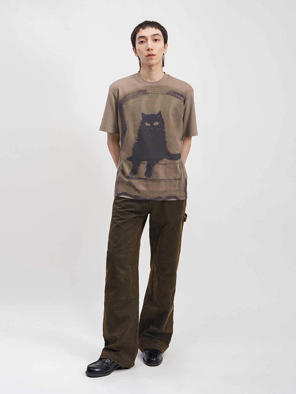 Relaxed Fit Cat Print Full-Print Casual Tee  OR0495