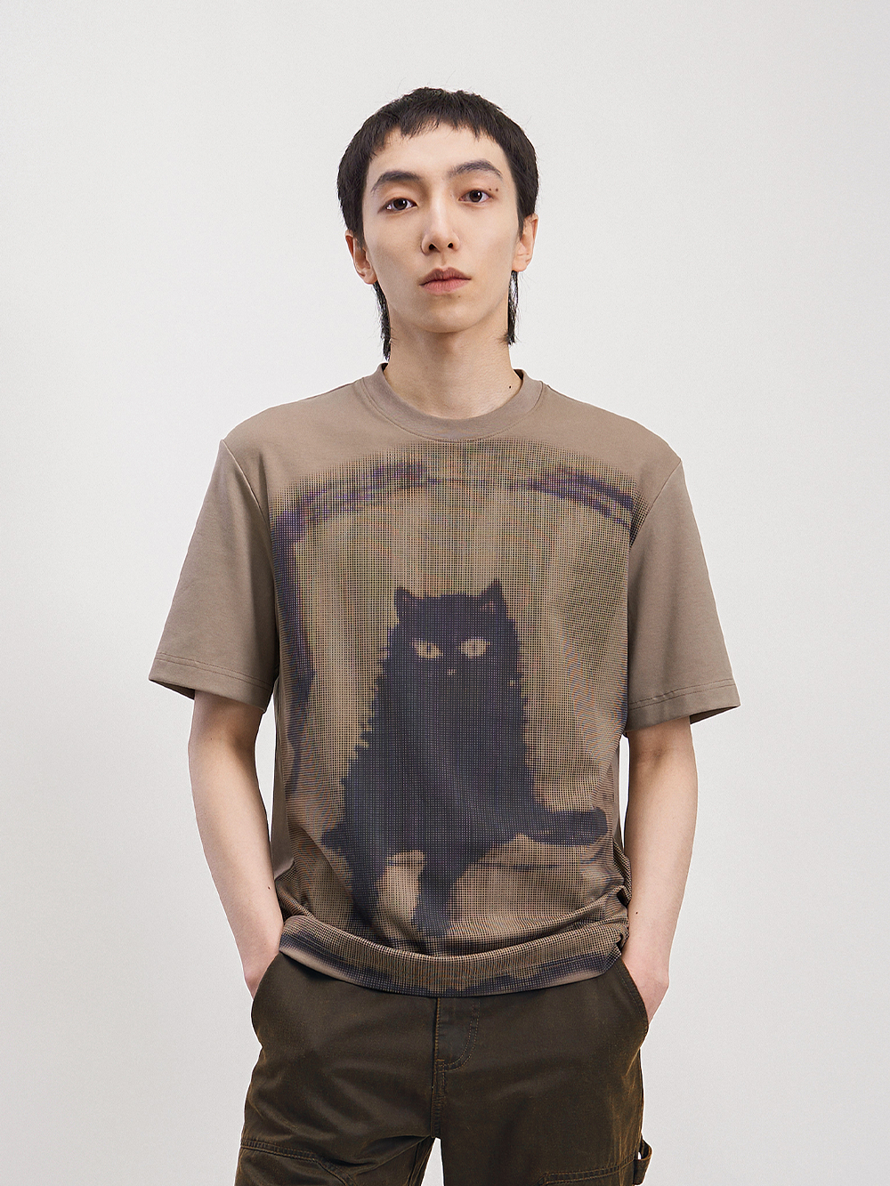 Relaxed Fit Cat Print Full-Print Casual Tee  OR0495