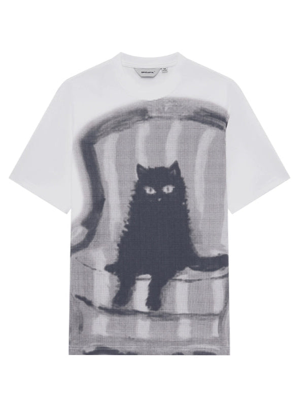 Relaxed Fit Cat Print Full-Print Casual Tee  OR0495