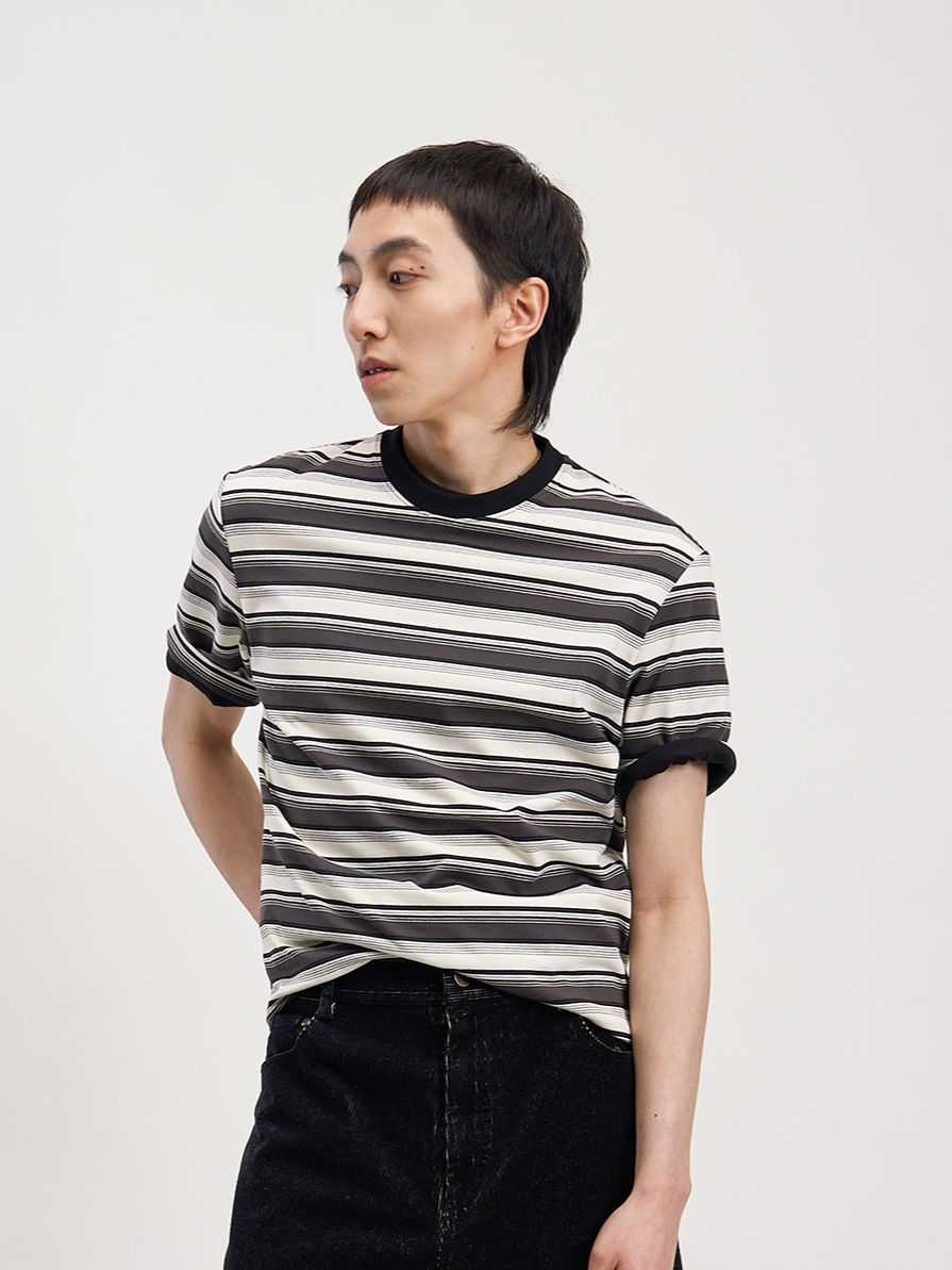 Vintage-Inspired Black and White Stripes Crewneck Tee  OR0497