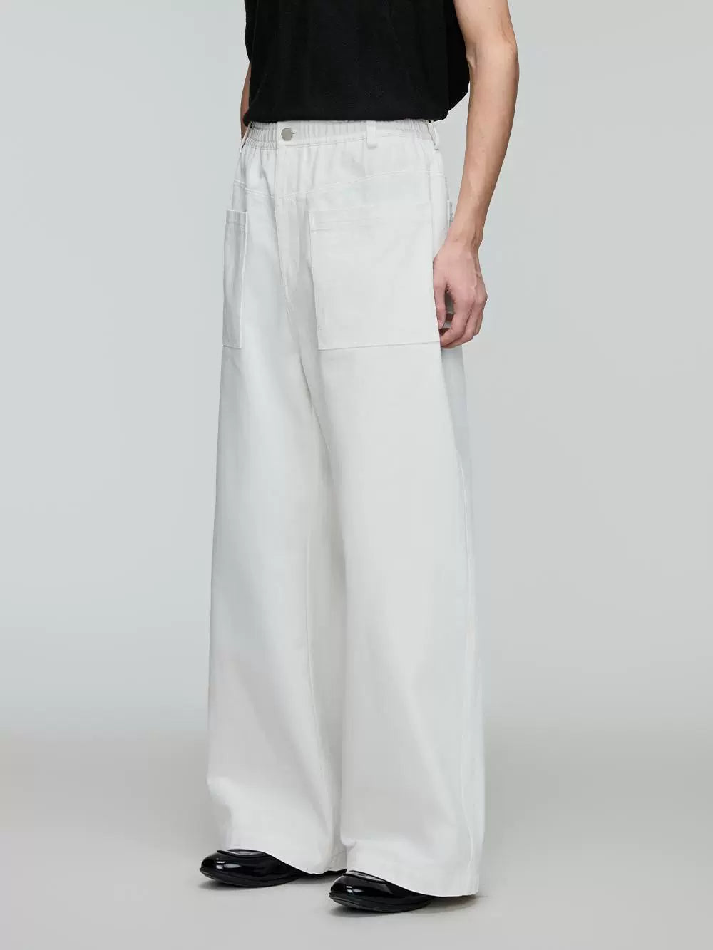 Slight Drop-Crotch White Bamboo Texture Casual Pants  OR0499