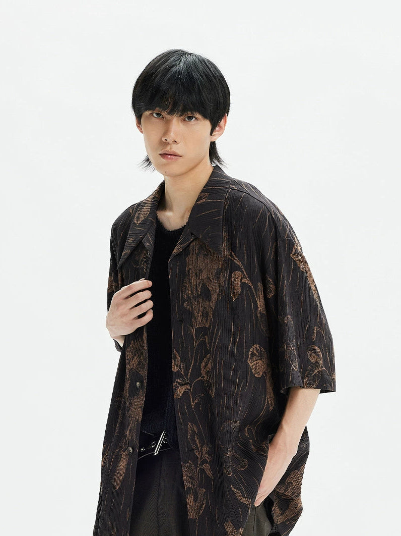 Vintage-Inspired Pleated Texture Full-Print Shirt  OR0500