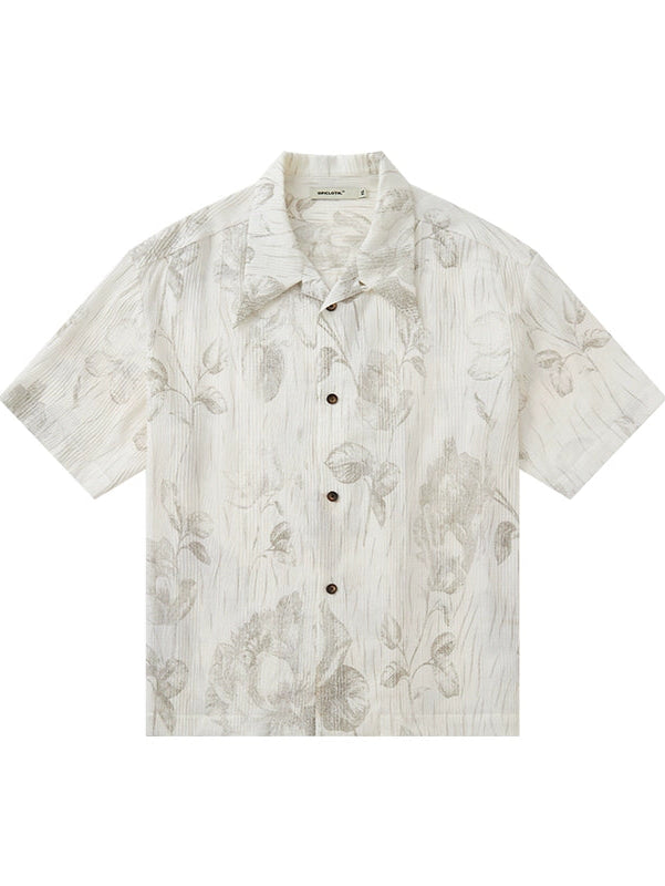 Vintage-Inspired Pleated Texture Full-Print Shirt  OR0500