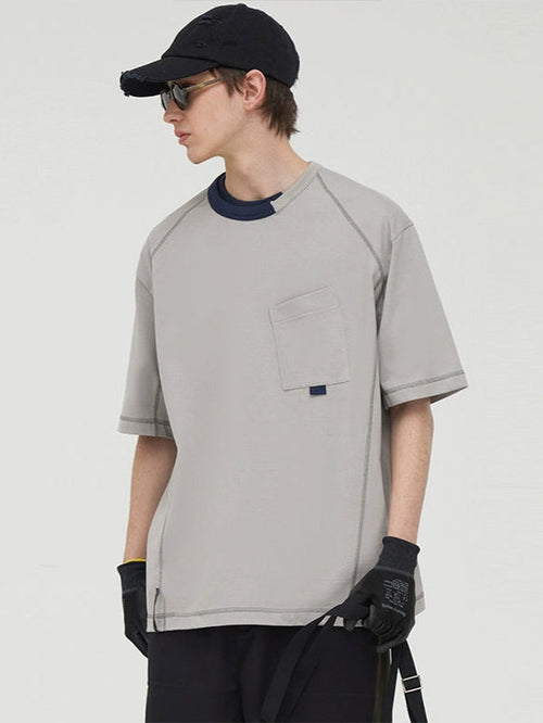 Asymmetric Neck Contrast Trim Tee  OR0517