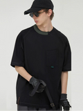 Asymmetric Neck Contrast Trim Tee  OR0517