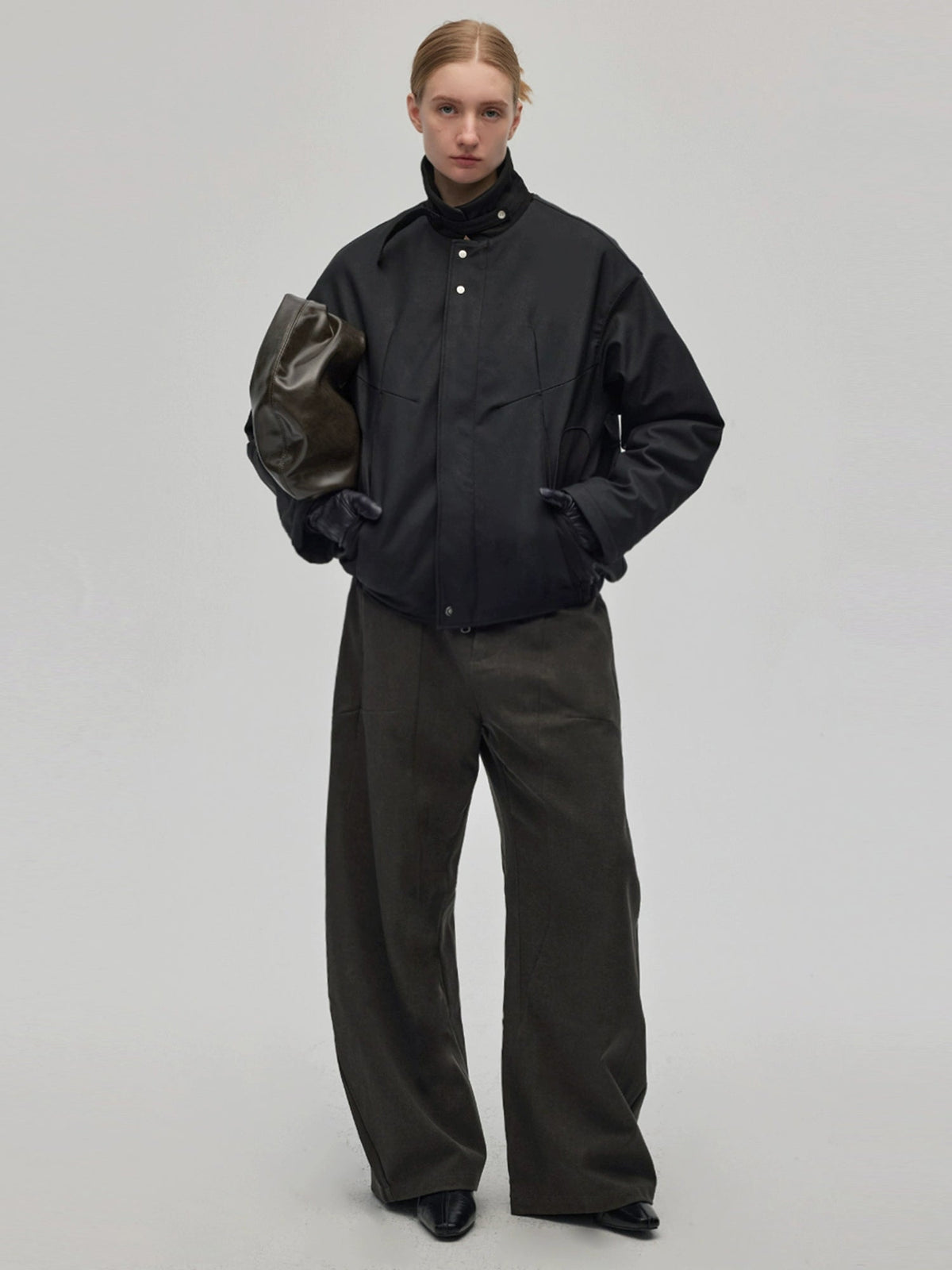 PU Leather Panel Quilted Jacket  OR0525