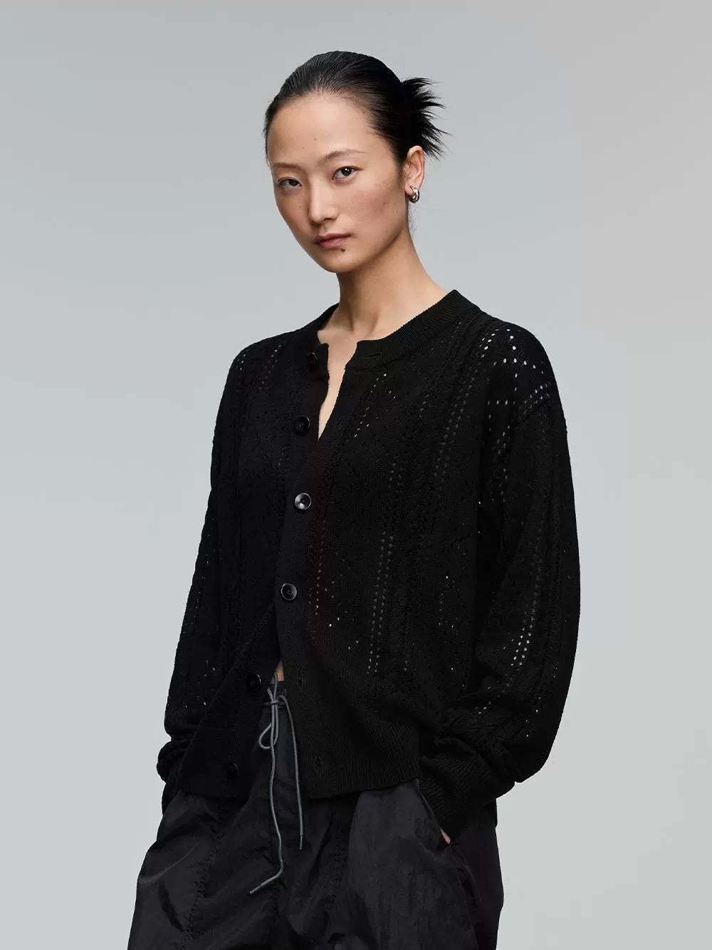 Lyocell Linen Blend Ribbed Knit Cardigan  OR0533