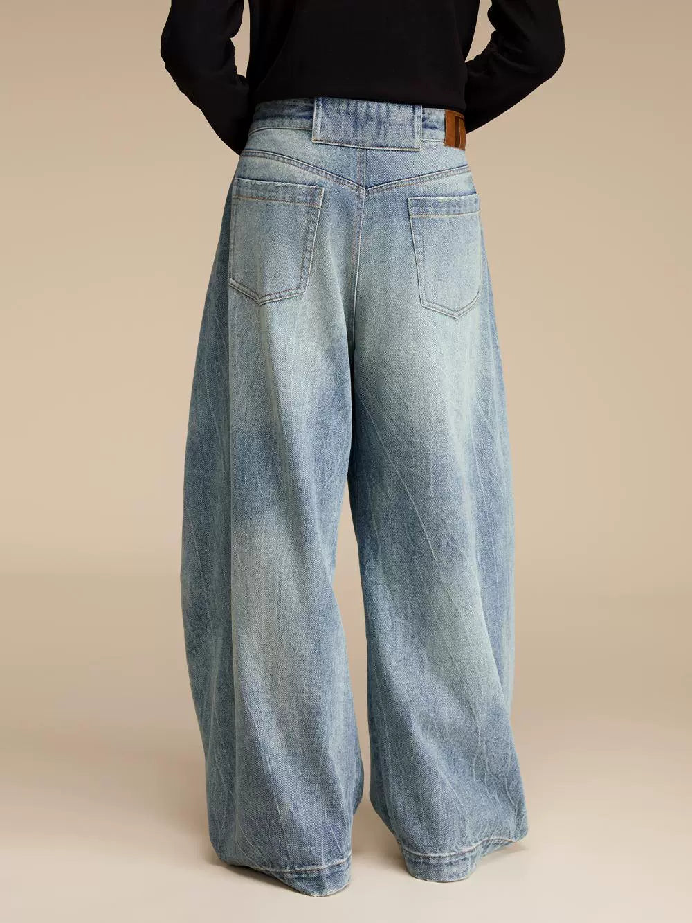 Vintage Water-Washed Curved Cut Denim Pants  OR0539