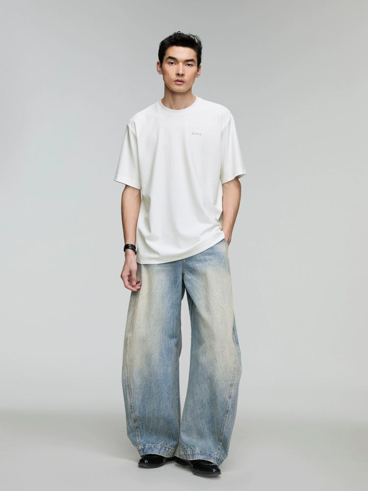 Vintage Water-Washed Curved Cut Denim Pants  OR0539