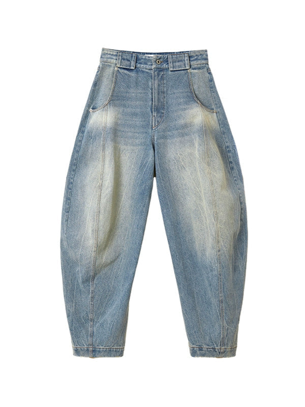 Vintage Water-Washed Curved Cut Denim Pants  OR0539