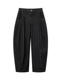 Raw Denim Black Curved Cut Wide-Leg Pants  OR0540