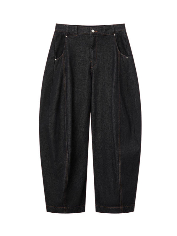 Raw Denim Black Curved Cut Wide-Leg Pants  OR0540