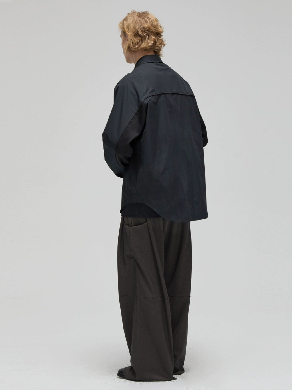 Mixed Fabric Oversized Shirt Jacket  OR0542