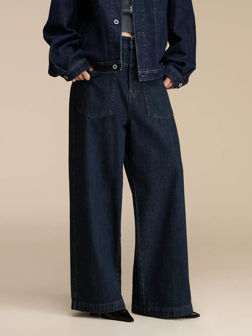 Vintage Cotton Washed Relaxed Fit Wide-Leg Denim Pants  OR0555